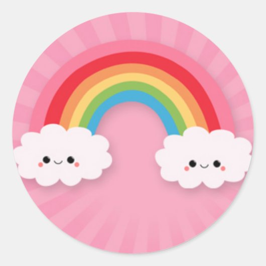 Kawaii Regenbogen und Wolken auf rosa Sternexplosi Runder Aufkleber (Vorderseite)