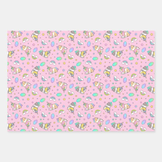 Kawaii Regenbogen-Unicorn-Guinea-Schweinemuster Se Geschenkpapier Set (Vorderseite 3)