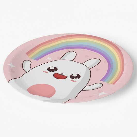 Kawaii-Regenbogenhalbkugel Pappteller (Schrägansicht)