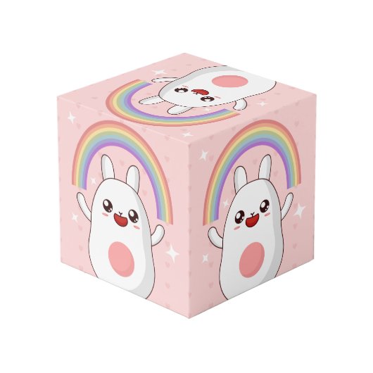 Kawaii-Regenbogenhalbkugel Würfel (Rückseite Schrägansicht)