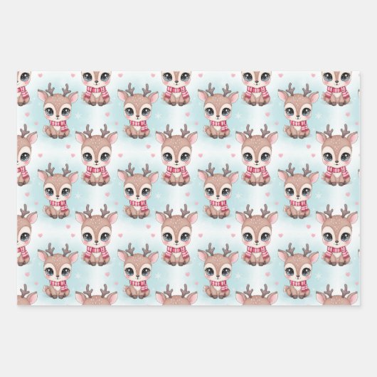 Kawaii reindeer, Bobo rainbow Christmas Geschenkpapier Set (Vorderseite)