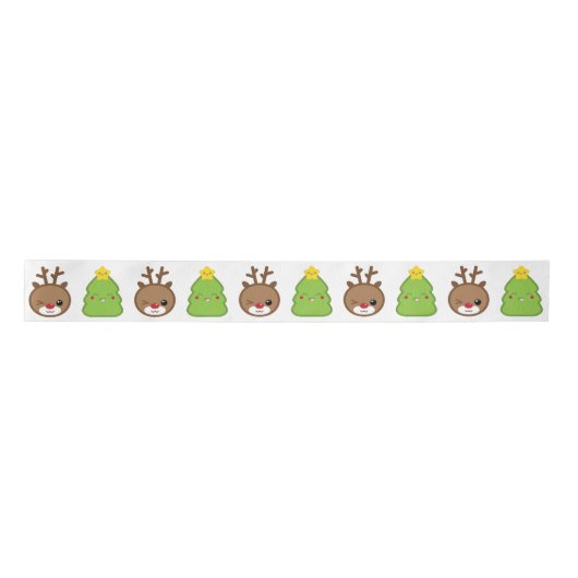 Kawaii Reindeer & Christmas Tree Ribbon Satinband (Vorderseite)