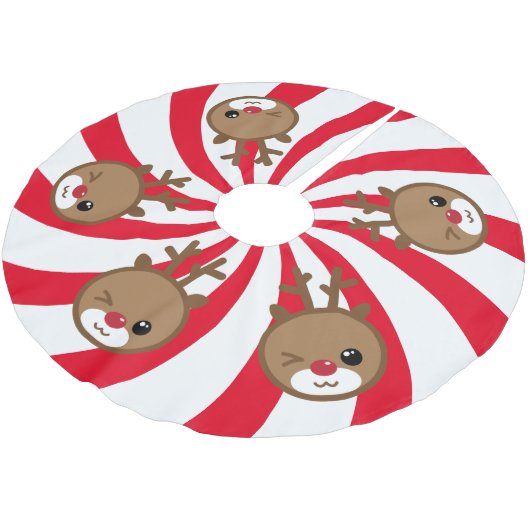 Kawaii Reindeer Christmas Tree Skirt Polyester Weihnachtsbaumdecke (Schrägansicht)