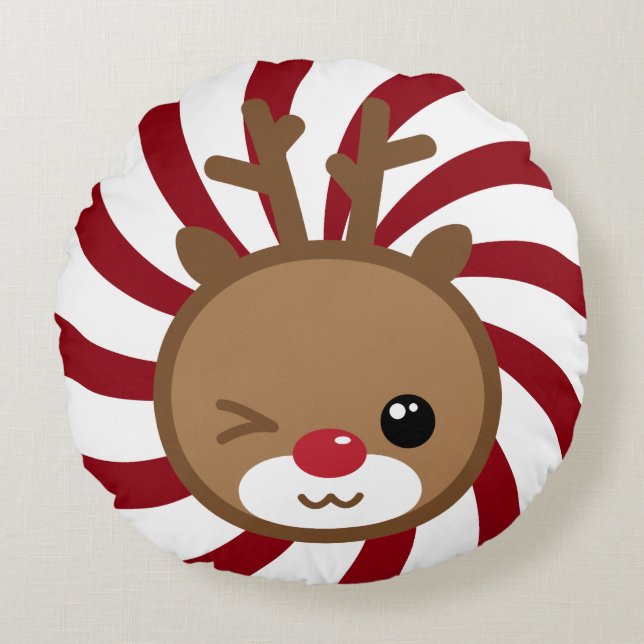 Kawaii Reindeer Rundkissen Rundes Kissen (Vorderseite)
