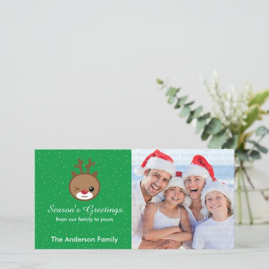 Kawaii Reindeer Weihnachtsfotokarten Feiertagskarte (Stehend Vorderseite)