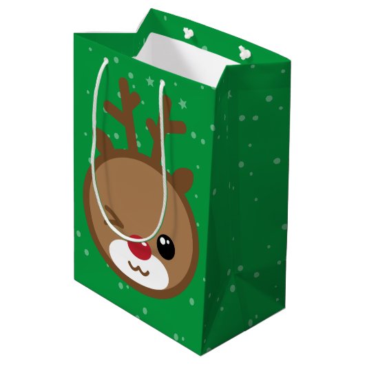 Kawaii Reindeer Weihnachtsgeschenktasche Mittlere Geschenktüte (Rückseite Schrägansicht)