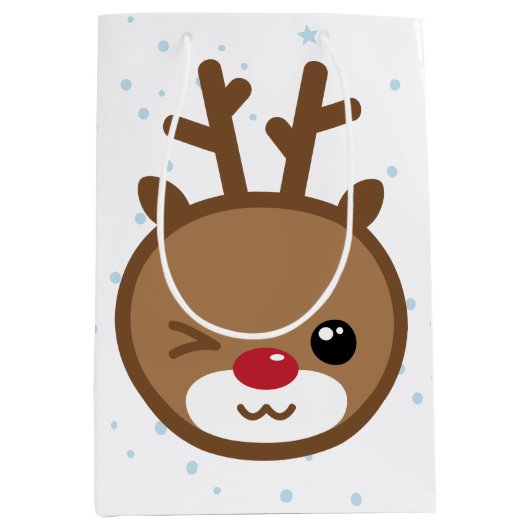 Kawaii Reindeer Weihnachtsgeschenktasche Mittlere Geschenktüte (Vorderseite)