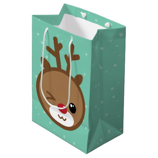 Kawaii Reindeer Weihnachtsgeschenktasche Mittlere Geschenktüte (Vorderseite Schrägansicht)