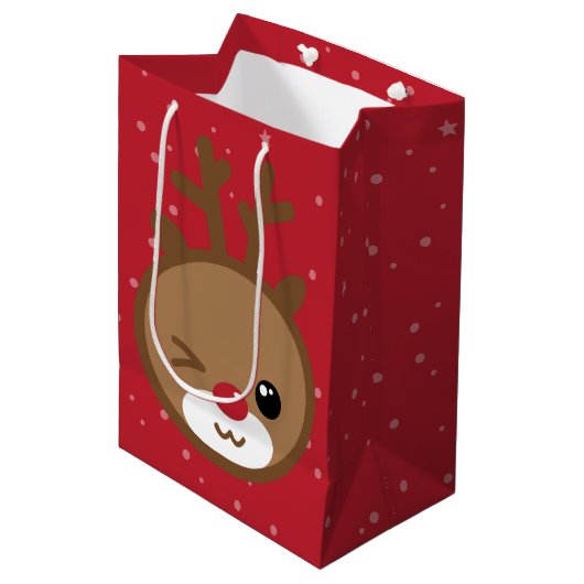 Kawaii Reindeer Weihnachtsgeschenktasche Mittlere Geschenktüte (Vorderseite Schrägansicht)