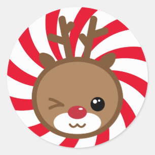 Kawaii Reindeer WeihnachtsStickers Runder Aufkleber