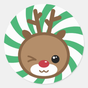 Kawaii Reindeer WeihnachtsStickers Runder Aufkleber