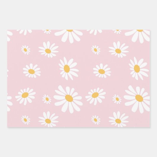 Kawaii Retro Pink Daisy Geschenkpapier Set (Vorderseite 3)