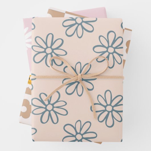 Kawaii Retro Pink Daisy Geschenkpapier Set (Beispiel)