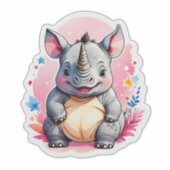 Kawaii Rhino Aufkleber (Vorderseite)