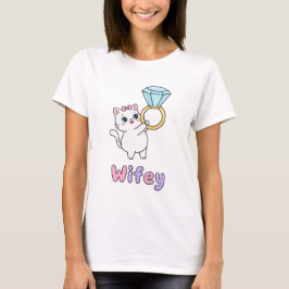 Kawaii Ring Katze Wifey Süße Hochzeit T-Shirt