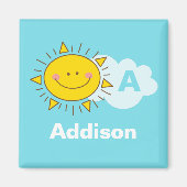 Kawaii Robin Egg Blue Sunny Day Cartoon Monogram Magnet (Vorne)