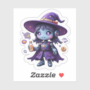 Kawaii Robot Witch Girl Vinyl Niedlich Tech Zauber Aufkleber