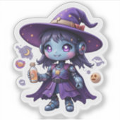 Kawaii Robot Witch Girl Vinyl Niedlich Tech Zauber Aufkleber (Vorderseite)
