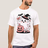 Kawaii Rosa HexenGeist mit Pumpkin und Bows T-Shirt (Vorderseite)