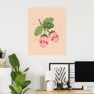 Kawaii Rosa Himbeere Süß Lächelnd Poster