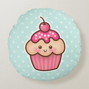 Kawaii rosa kleiner Kuchen und niedliche tadellose Rundes Kissen