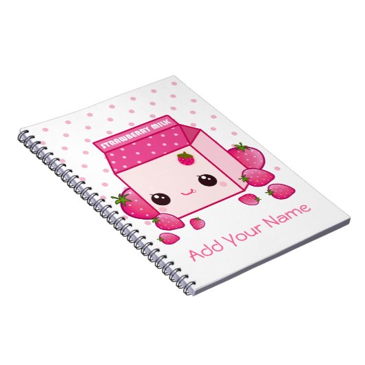 Kawaii rosa Milchkarton mit Erdbeeren Notizblock (Rechte Seite)