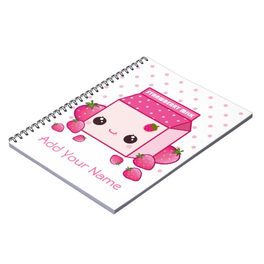 Kawaii rosa Milchkarton mit Erdbeeren Notizblock (Linke Seite)