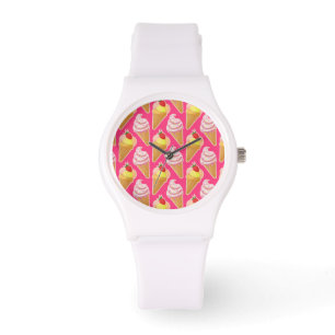 Kawaii-rosa Muster mit Erdbeereis  Armbanduhr