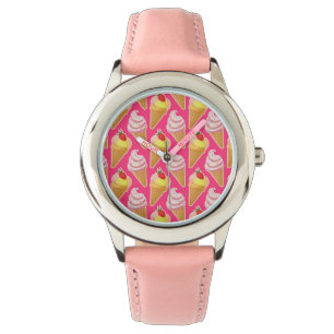 Kawaii-rosa Muster mit Erdbeereis Armbanduhr