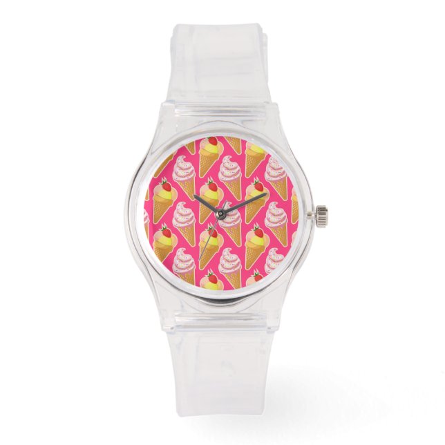 Kawaii-rosa Muster mit Erdbeereis Armbanduhr (Vorderseite)