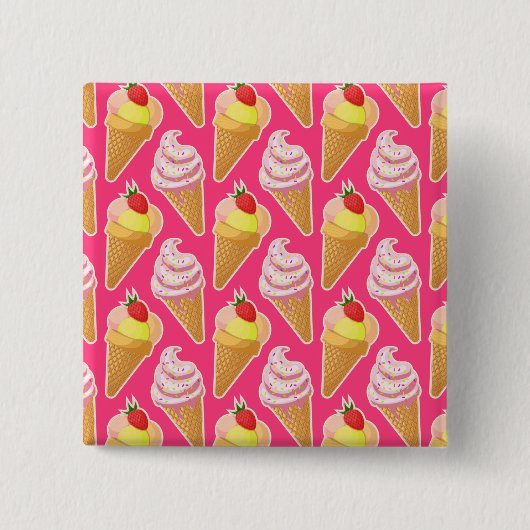 Kawaii-rosa Muster mit Erdbeereis Button (Vorderseite)