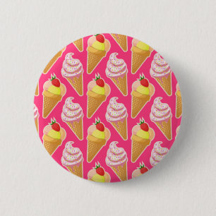 Kawaii-rosa Muster mit Erdbeereis Button