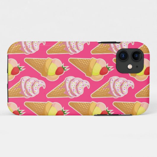 Kawaii-rosa Muster mit Erdbeereis Case-Mate iPhone Hülle (Rückseite (Horizontal))