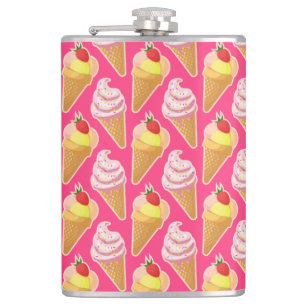 Kawaii-rosa Muster mit Erdbeereis Flachmann