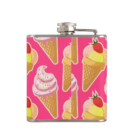 Kawaii-rosa Muster mit Erdbeereis Flachmann (Rückseite)