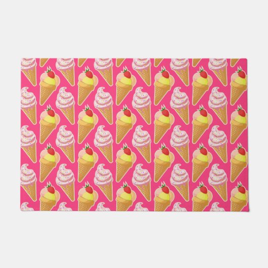 Kawaii-rosa Muster mit Erdbeereis Fußmatte (Vorderseite)