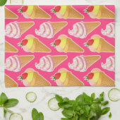 Kawaii-rosa Muster mit Erdbeereis Geschirrtuch (Gefaltet)