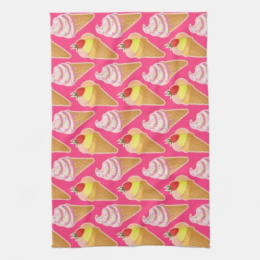 Kawaii-rosa Muster mit Erdbeereis Geschirrtuch (Vertikal)