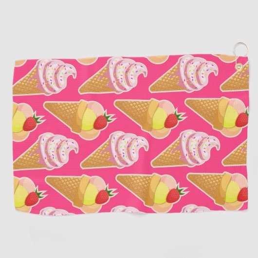 Kawaii-rosa Muster mit Erdbeereis Golfhandtuch (Horizontal)