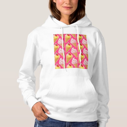 Kawaii-rosa Muster mit Erdbeereis Hoodie (Vorderseite)