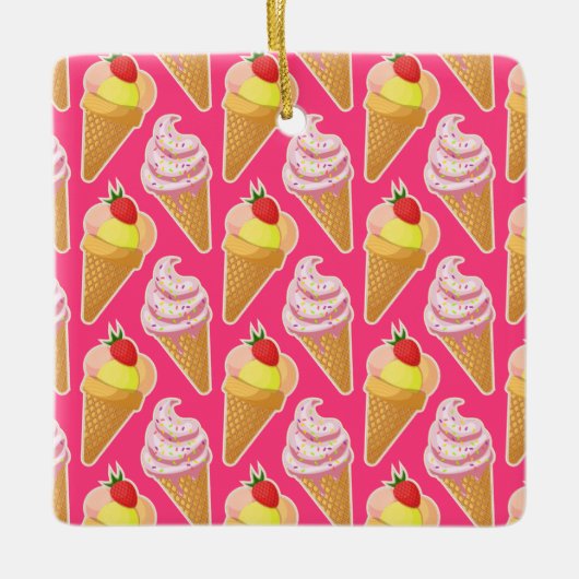 Kawaii-rosa Muster mit Erdbeereis Keramikornament (Vorderseite)