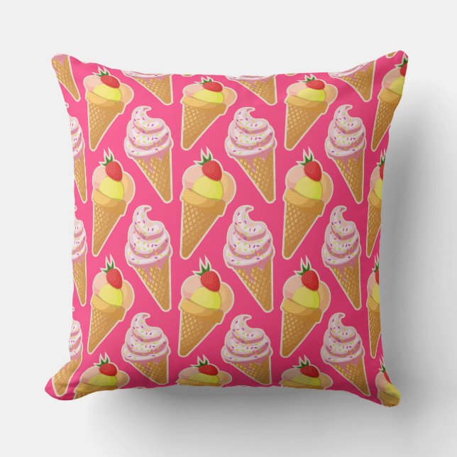 Kawaii-rosa Muster mit Erdbeereis Kissen (Vorderseite)