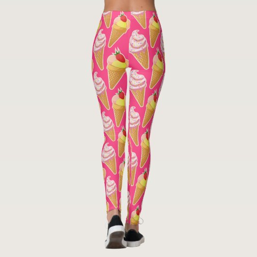 Kawaii-rosa Muster mit Erdbeereis Leggings (Rückseite)