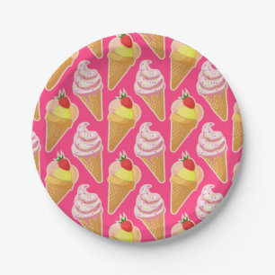 Kawaii-rosa Muster mit Erdbeereis Pappteller