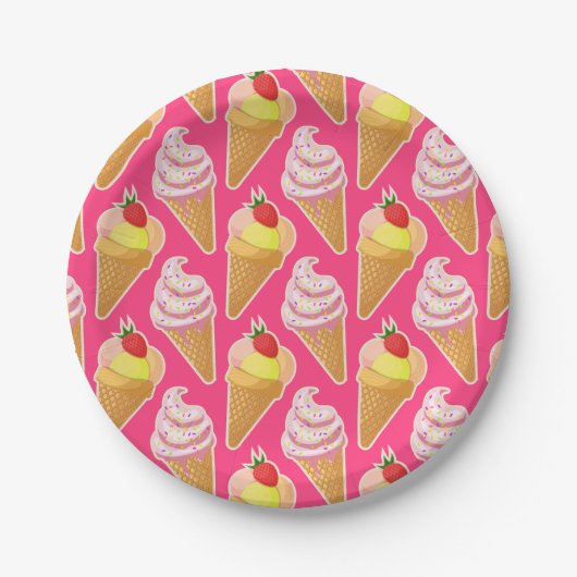 Kawaii-rosa Muster mit Erdbeereis Pappteller (Vorderseite)