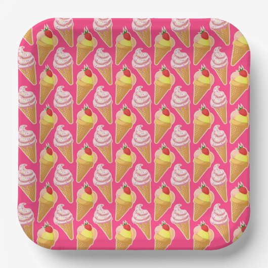 Kawaii-rosa Muster mit Erdbeereis Pappteller (Vorderseite)