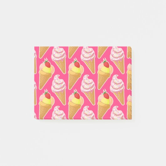 Kawaii-rosa Muster mit Erdbeereis Post-it Klebezettel (Vorderseite)