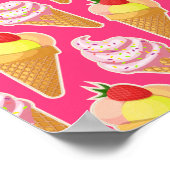 Kawaii-rosa Muster mit Erdbeereis Poster (Ecke)
