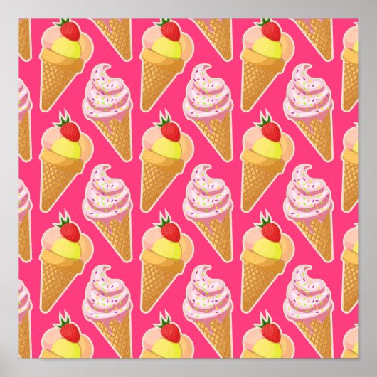 Kawaii-rosa Muster mit Erdbeereis Poster (Vorne)