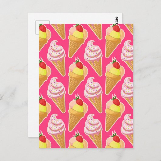 Kawaii-rosa Muster mit Erdbeereis Postkarte (Vorne/Hinten)